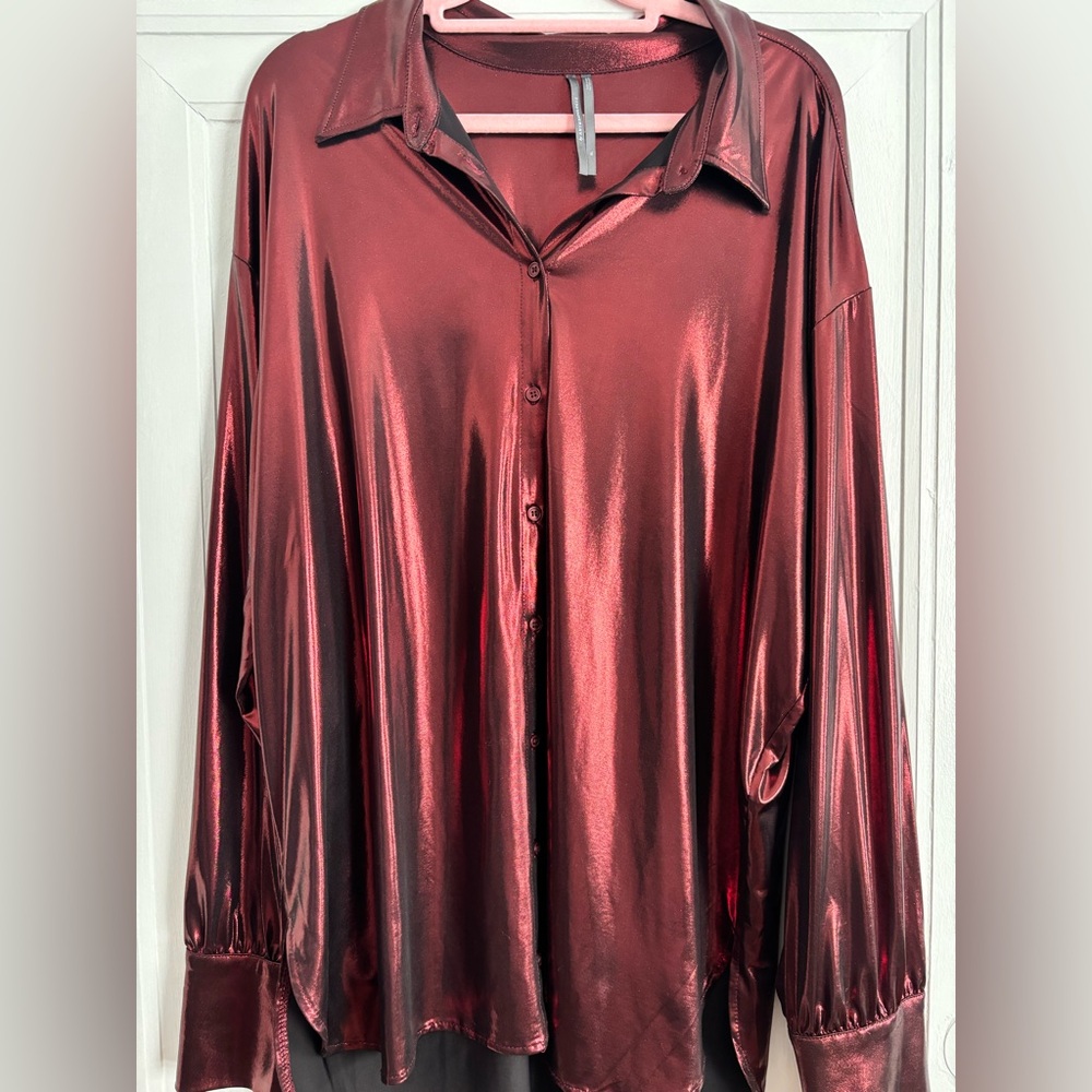 Anthropologie Shimmering Burgundy Button-Down Shirt
